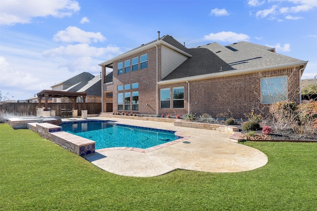 view of swimming pool with a patio area and a yard