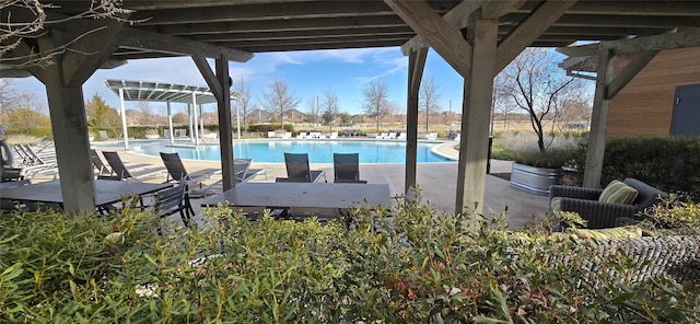 view of swimming pool featuring a patio