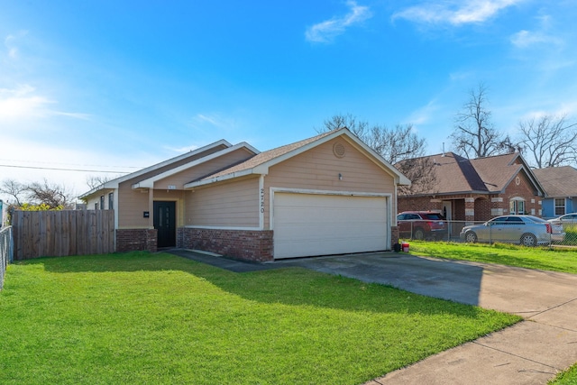 ranch-style house with a garage and a front yard