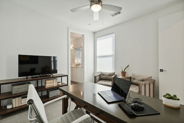 office area featuring ceiling fan