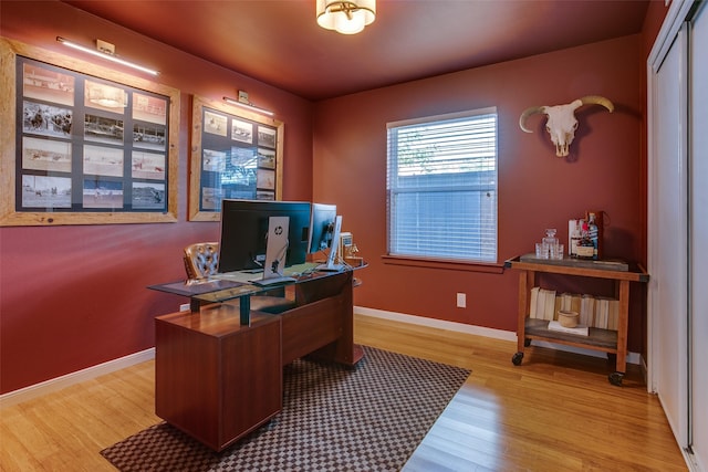 home office featuring light hardwood / wood-style floors