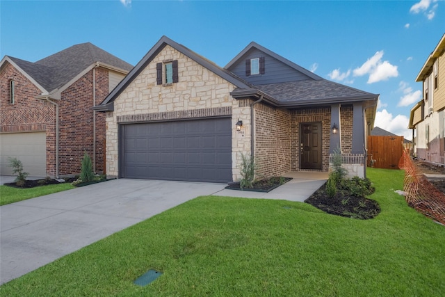 view of front of house featuring a garage and a front yard