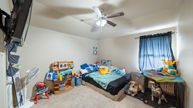 bedroom with carpet flooring and ceiling fan