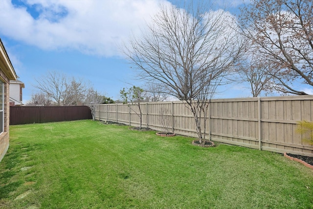 view of yard featuring a fenced backyard