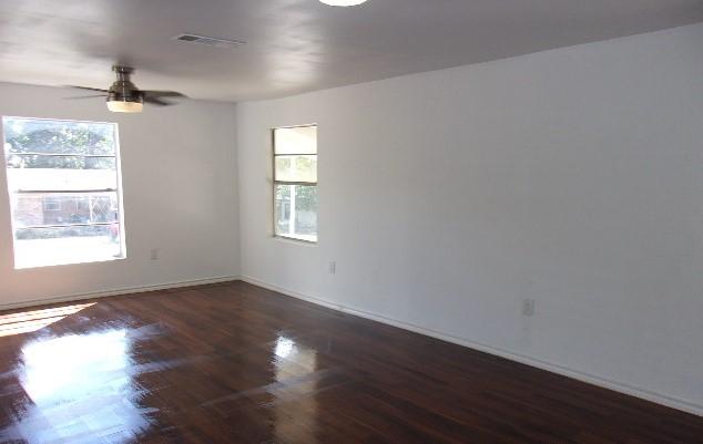 unfurnished room with ceiling fan and a healthy amount of sunlight