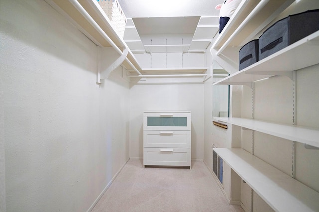 spacious closet with light colored carpet