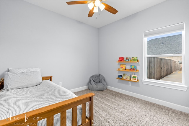 bedroom with carpet flooring and ceiling fan