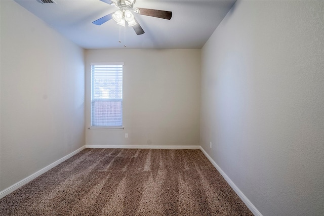 empty room featuring ceiling fan and carpet