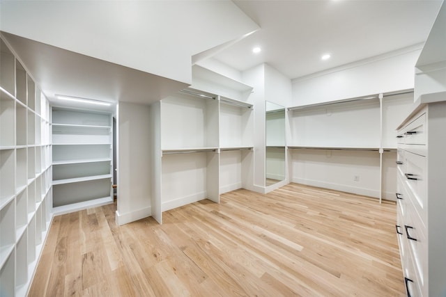 walk in closet with light wood-type flooring