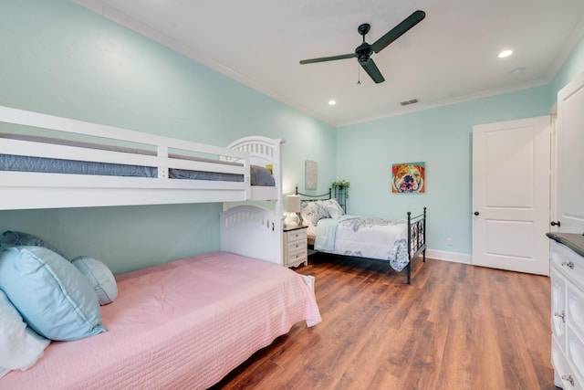10794 County Road 334, Tyler, TX 75708 - bedroom with recessed lighting, ornamental molding, baseboards, visible vents, and wood finished floors