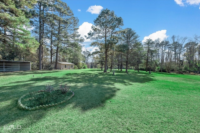 view of yard featuring an outdoor structure