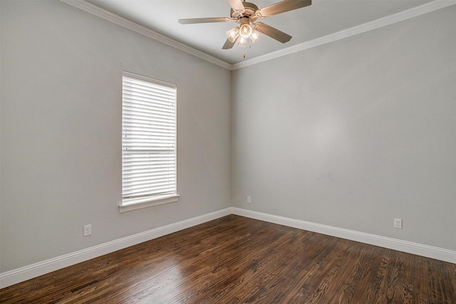 unfurnished room with a healthy amount of sunlight, dark hardwood / wood-style floors, and ornamental molding