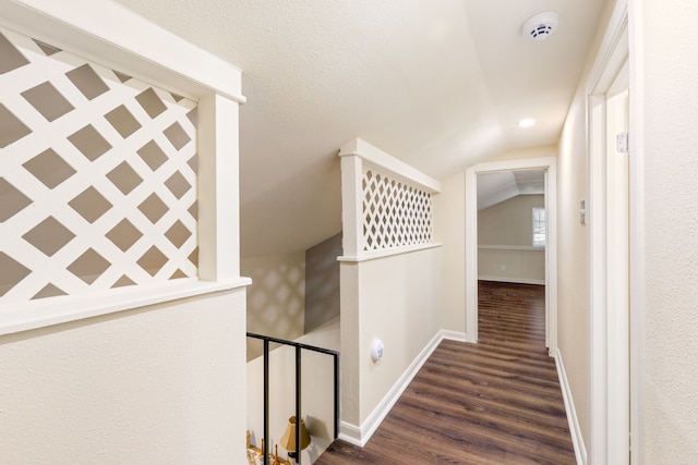 hall featuring vaulted ceiling and dark hardwood / wood-style floors