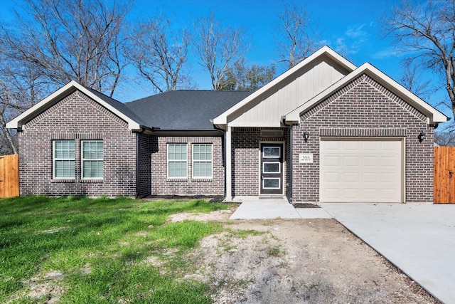 ranch-style house with a front lawn and a garage