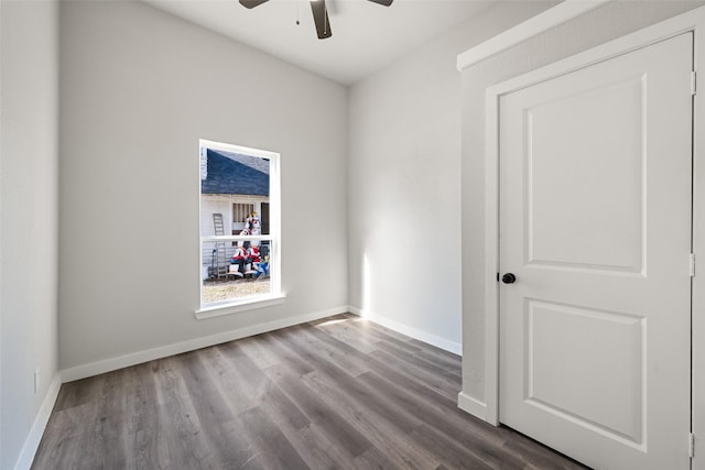 unfurnished room featuring hardwood / wood-style flooring and ceiling fan