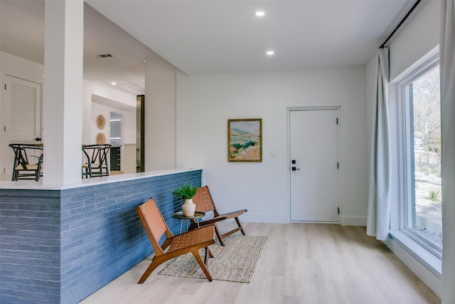 interior space with light hardwood / wood-style floors