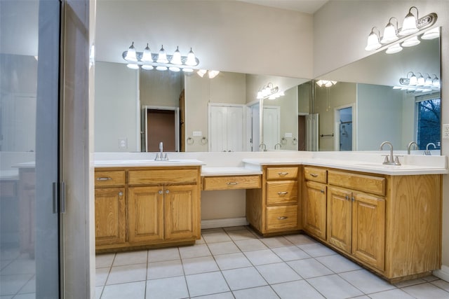 bathroom with vanity and tile patterned floors