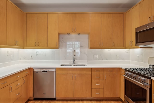 kitchen featuring appliances with stainless steel finishes, sink, and backsplash