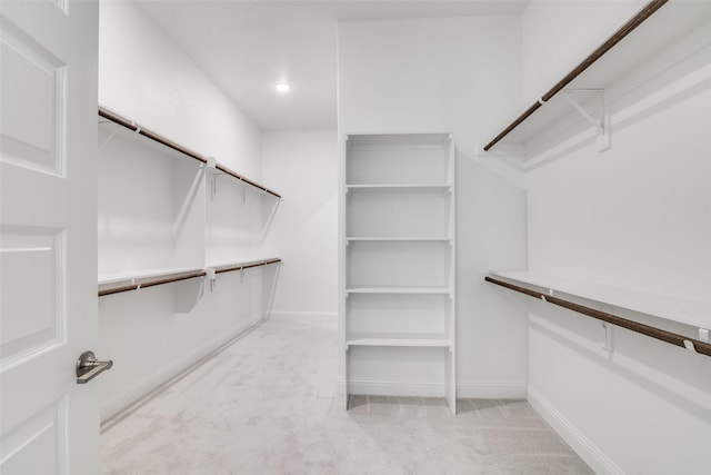 spacious closet featuring light carpet