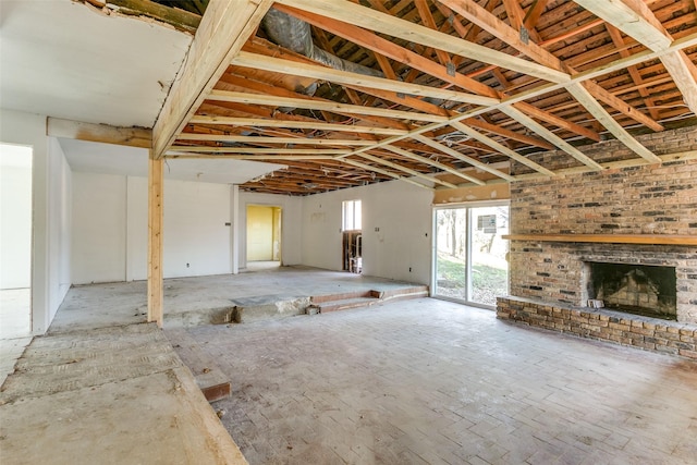 unfurnished living room with a fireplace