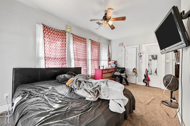 bedroom featuring carpet flooring and ceiling fan