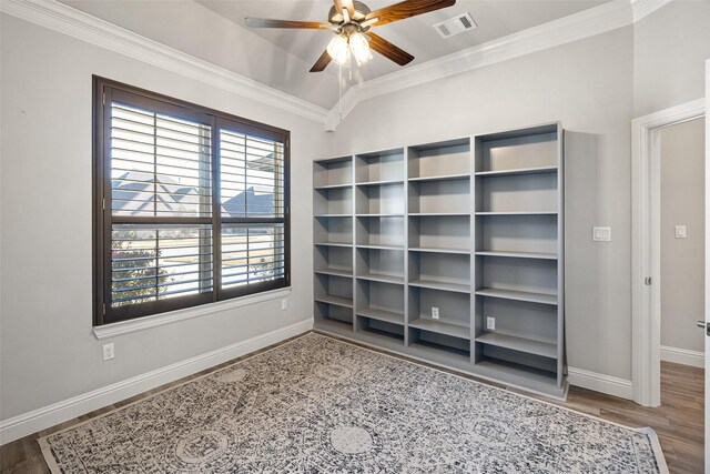 foyer entrance with hardwood / wood-style flooring, plenty of natural light, french doors, and ceiling fan