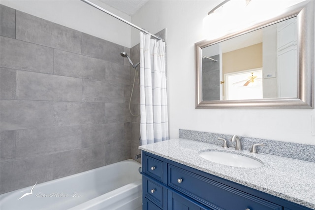 bathroom featuring vanity and shower / tub combo with curtain