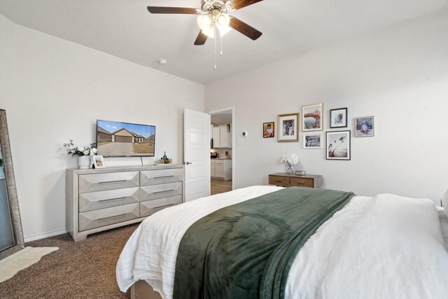 bedroom featuring carpet flooring and ceiling fan