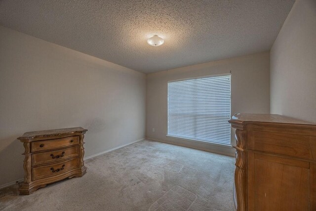 interior space featuring light carpet and a textured ceiling