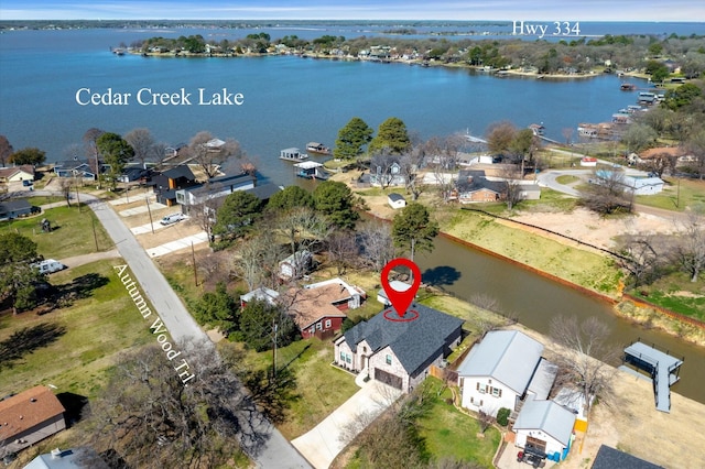 aerial view with a water view