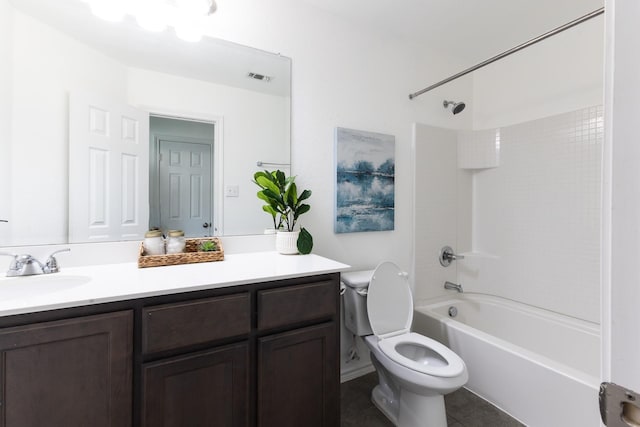 full bathroom featuring tile patterned floors, vanity, bathtub / shower combination, and toilet