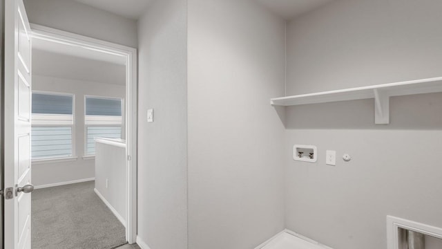 laundry room featuring hookup for a gas dryer, hookup for a washing machine, and carpet floors