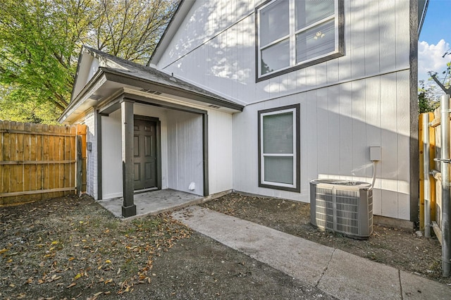 exterior space featuring central air condition unit