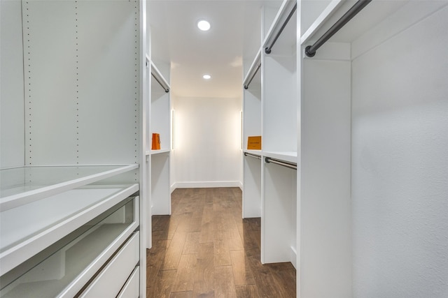 spacious closet featuring dark hardwood / wood-style flooring