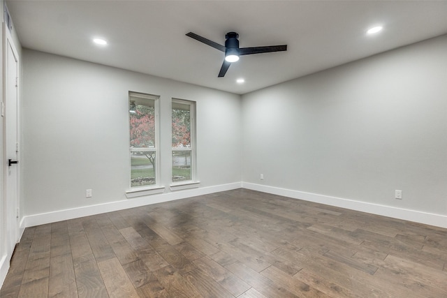 unfurnished room featuring ceiling fan and hardwood / wood-style floors