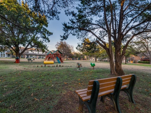 view of jungle gym featuring a yard