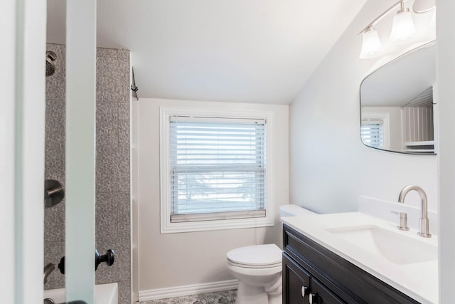 full bathroom featuring toilet, shower / tub combination, and vanity