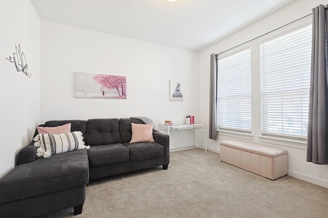 living room with light colored carpet