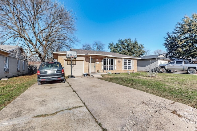 ranch-style house with a front yard and a garage