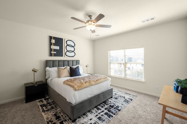 bedroom featuring carpet floors and ceiling fan