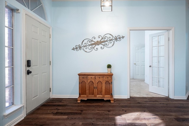 foyer entrance featuring dark hardwood / wood-style floors