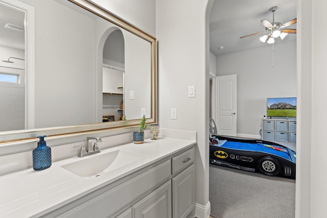4705 Fulbrook Dr, Parker, TX 75002 - bathroom with a wealth of natural light, vanity, and ceiling fan