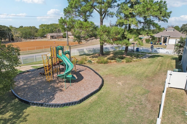 view of play area featuring a lawn