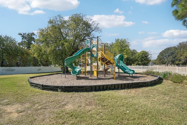 view of jungle gym featuring a yard