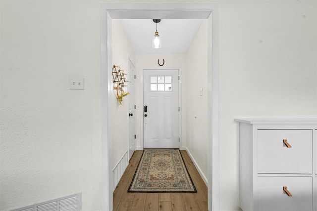 entryway with wood-type flooring