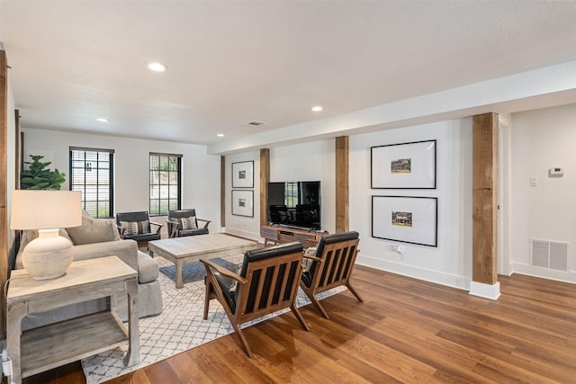 living room with hardwood / wood-style flooring