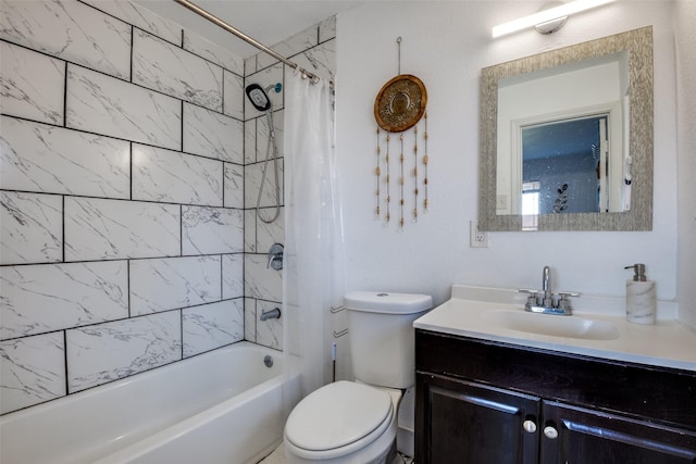 full bathroom featuring vanity, toilet, and shower / tub combo with curtain