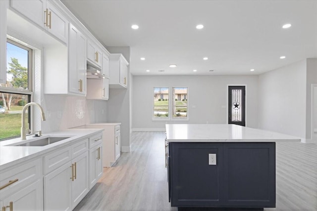 kitchen with white cabinets, backsplash, a wealth of natural light, and sink