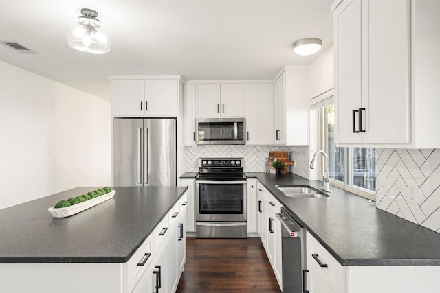 kitchen with white cabinetry, sink, appliances with stainless steel finishes, and tasteful backsplash