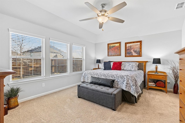 bedroom featuring ceiling fan and carpet floors